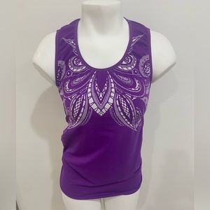 Athleta women's berry/white floral print stretch tank top Sz Medium